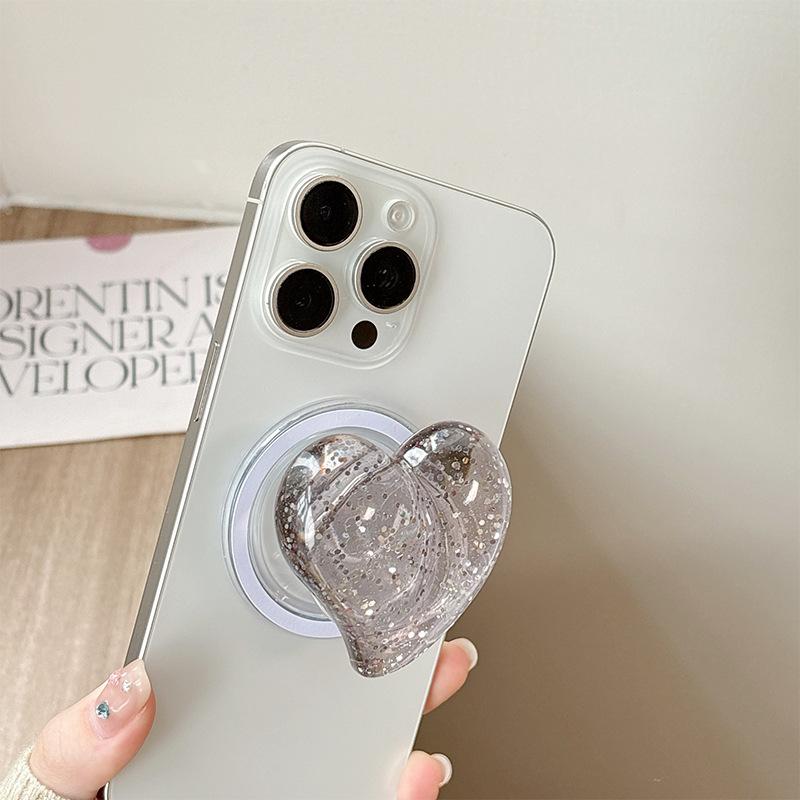 Solid Color Glitter Heart-Shaped Three-Dimensional Mobile Phone Airbag Bracket Magnetic Attraction Suitable For Magsafe Creative Ring
