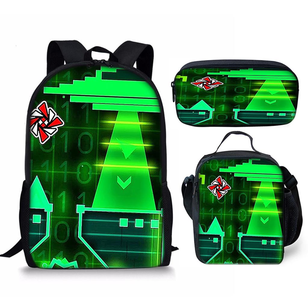Hip Hop Popular Funny Geometry Dash 3D Print 3pcs/Set pupil School Bags Laptop Daypack Backpack Crossbody Lunch bag Pencil Case