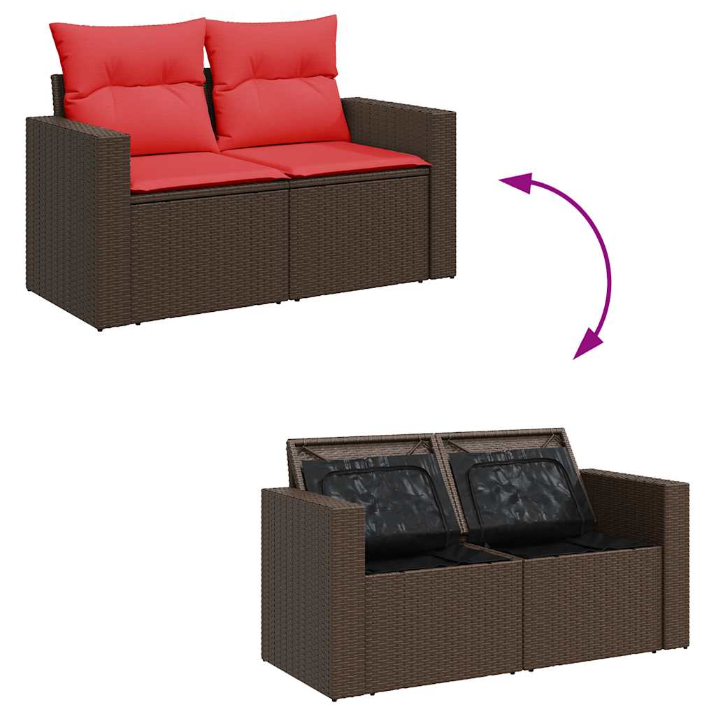 8 Piece Garden Sofa Set with Cushions Brown Poly Rattan