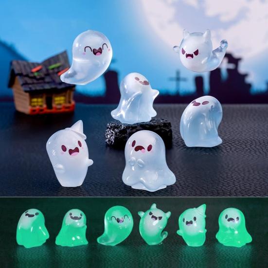 Halloweenské Mini Figurky Duchů s Krabičkou Miniaturní Svítící Figurka Ducha Světélkující Malá Hračka Duch pro Domácí Párty Dekor
