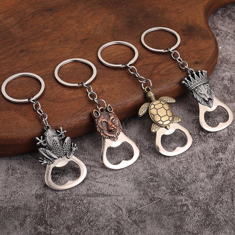 Lightweight Metal Bottle Opener Keychain Frog Wolf Turtle Lion Shape Mini Pocket Beer Opener Suitable for Outdoor Picnic