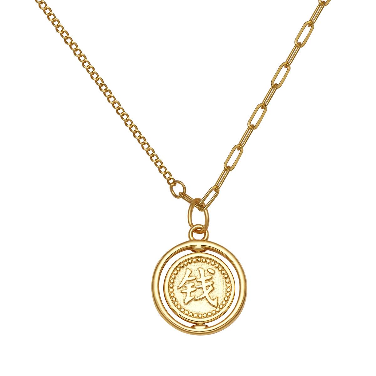 

Серебряное ожерелье S925 с большими деньгами, женское, двухстороннее, вращающееся, среднего и высокого класса, с натуральным жемчугом, цепочка на ключицу, текстовое украшение 925 silver