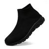 Large size high-top socks shoes men's autumn fly-woven sports shoes lazy shoes one-pedal elastic casual men's shoes