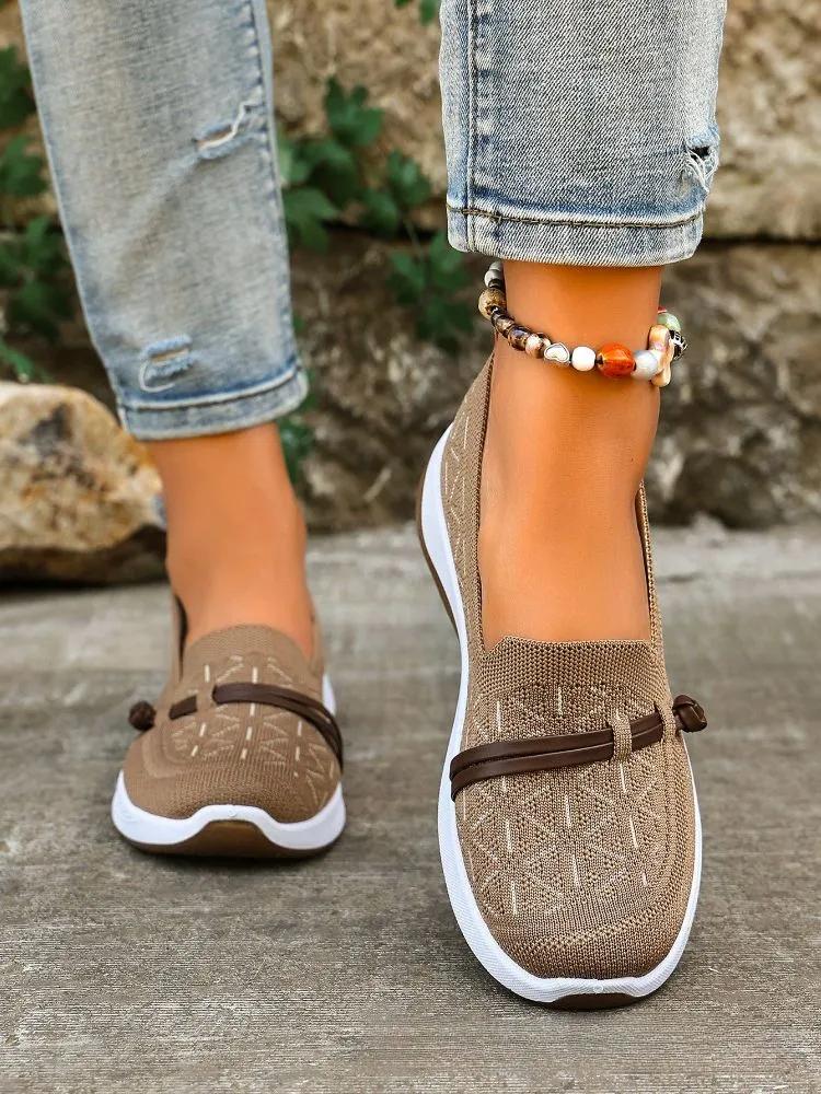 Mesh-bottom Anti-slip Women's Shoes, Flat Heel Breathable Flat Shoes, Comfortable Sports Shoes