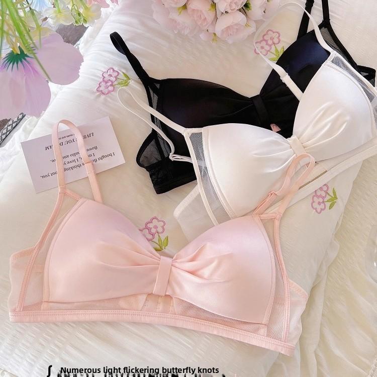 Female Summer Thin and Sweet Net Gauze Big Bosoms Show Small Triangle Cup Side Collect Pair of Milk Breathable Underwear