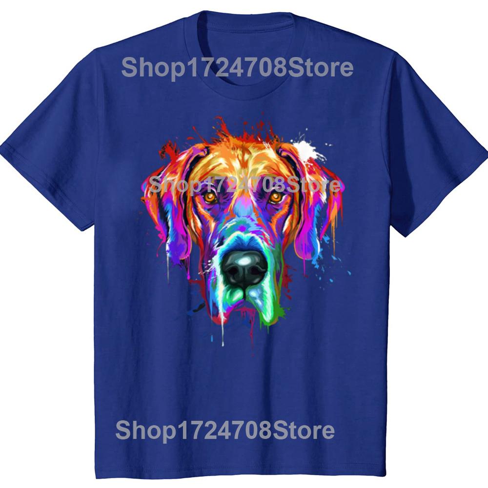 Lustige Dogge Splash Art Bunte Grafik T-Shirts Herren Damenmode Lässiges T-Shirt 100% Baumwolle Locker Übergroßes T-Shirt