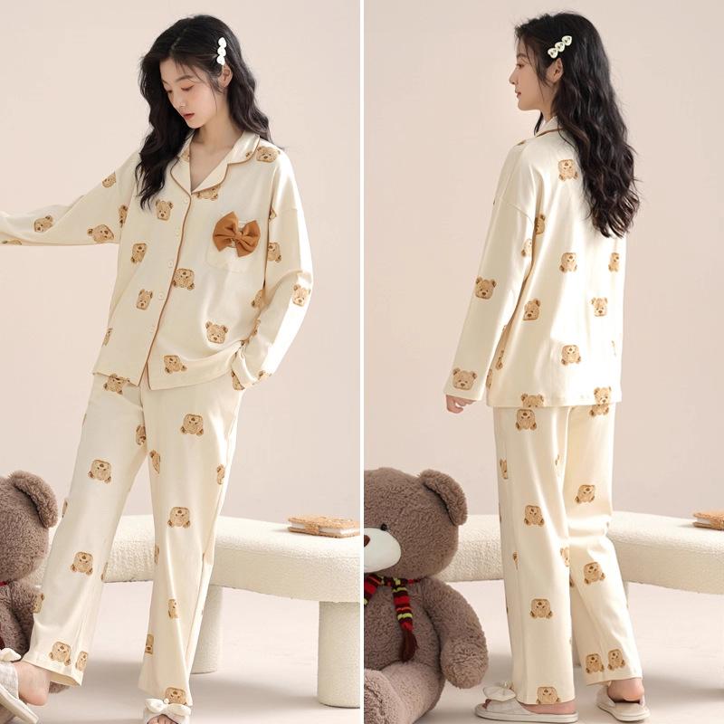 Pajamas women's spring and autumn pure cotton loungewear women's long-sleeved cute doll collar autumn and winter 1011 new cotton suit
