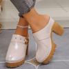Damskor Chunky Högklackade Mules Tofflor Enfärgade Baotou Romerska Tofflor Plattform Slip-on Skor