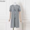 ZANZEA Elegant Womens Casual Round Neck Short Sleeve Splice Dress