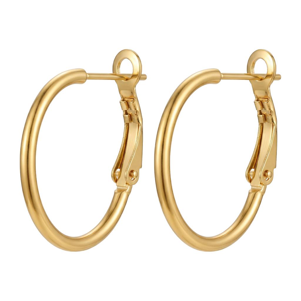 Simple Trendy 18K Gold Plated Hoop Earrings for Women Stainless Steel Large Circle Earrings Classic Piercing Jewelry Gifts