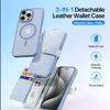 Wallet Case for iPhone 15 Pro Max - Leather/PU, Light Blue