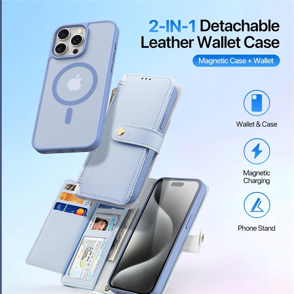 Wallet Case for iPhone 15 Pro Max - Leather/PU, Light Blue