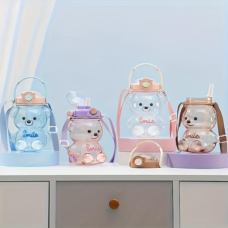 1pc 34Oz/1000Ml Cute Bear Handheld Water Cup, Large Capacity Plastic Water Bottle with Straw, for Milk, Tea, Etc