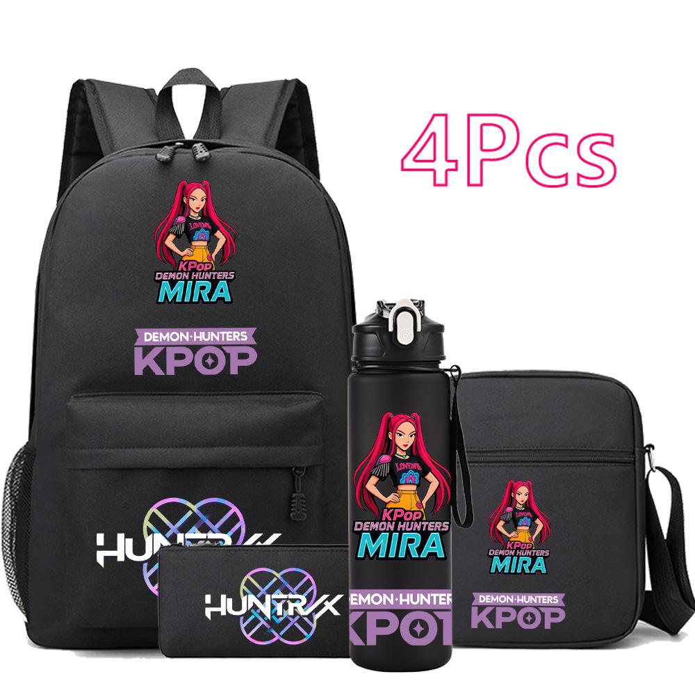 

4 шт./набір Аніме Мультфільм K-Pop Принтований Рюкзак з Пляшкою для Води 750 мл для Підлітка Студента Дівчинки Хлопчика Шкільний Сумка Дитячий Подарунок Великої Місткості Дорожня Сумка