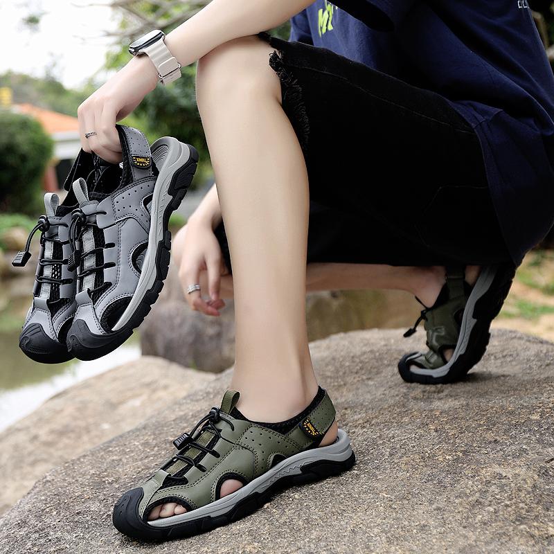 Summer Men Sandals Leather Mens Casual Walking Shoes Outdoor Men Leather Sandals for Men All-match Beach Flats Plus Size 38-46