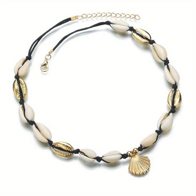 Vintage Ethnic Style Alloy Scallop Pendant Natural Shell Necklace For Women Daily Occasions And Personal Glam