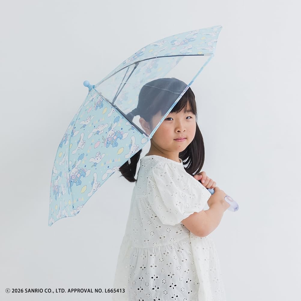 Ogawa Long Rounded Sanrio Safety Clear Name 8 15668 [2026] Kids' Umbrella, T-Shaped Tip, Hand-Open, 45cm, Characters, Cinnamoroll, Hand-Opening,