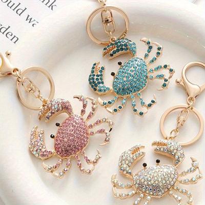 Bunter Strass Metall Krabbenförmiger Schlüsselanhänger, Kreatives Grenzüberschreitendes Europäisches und Amerikanisches Accessoire Autozubehör Taschenanhänger Rucksack für die Schule