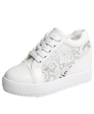 Cute Sneakers for Mesh Summer Insole White Lace Dad No Name [Four Leaf] Thick-soled Women, In-heels, See-through Lace, Sneakers, Sneakers, Thick-soled