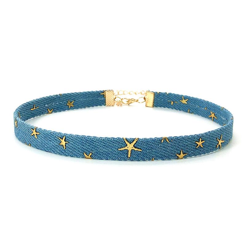 Trendy Blue Denim Gothic Goth Punk Star Choker Necklace Personality Vintage Clavicle Chain For Women  Jewelry Accessories
