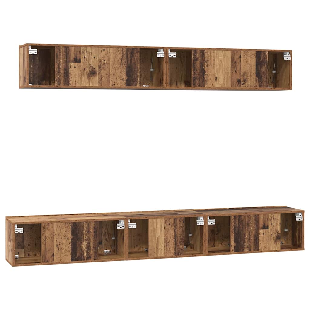 Wall Mounted TV Cabinet Set 5 pcs Reclaimed Wood Effect Particleboard