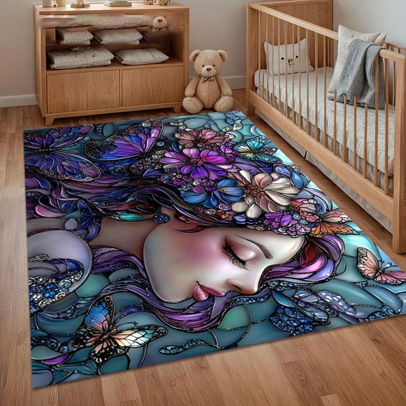 

Washable Area Rug Non-Slip Floral Butterfly Fairy Pattern for Kitchen Entryway Living Room Bedroom Art Nouveau Area Carpet 40x60CM