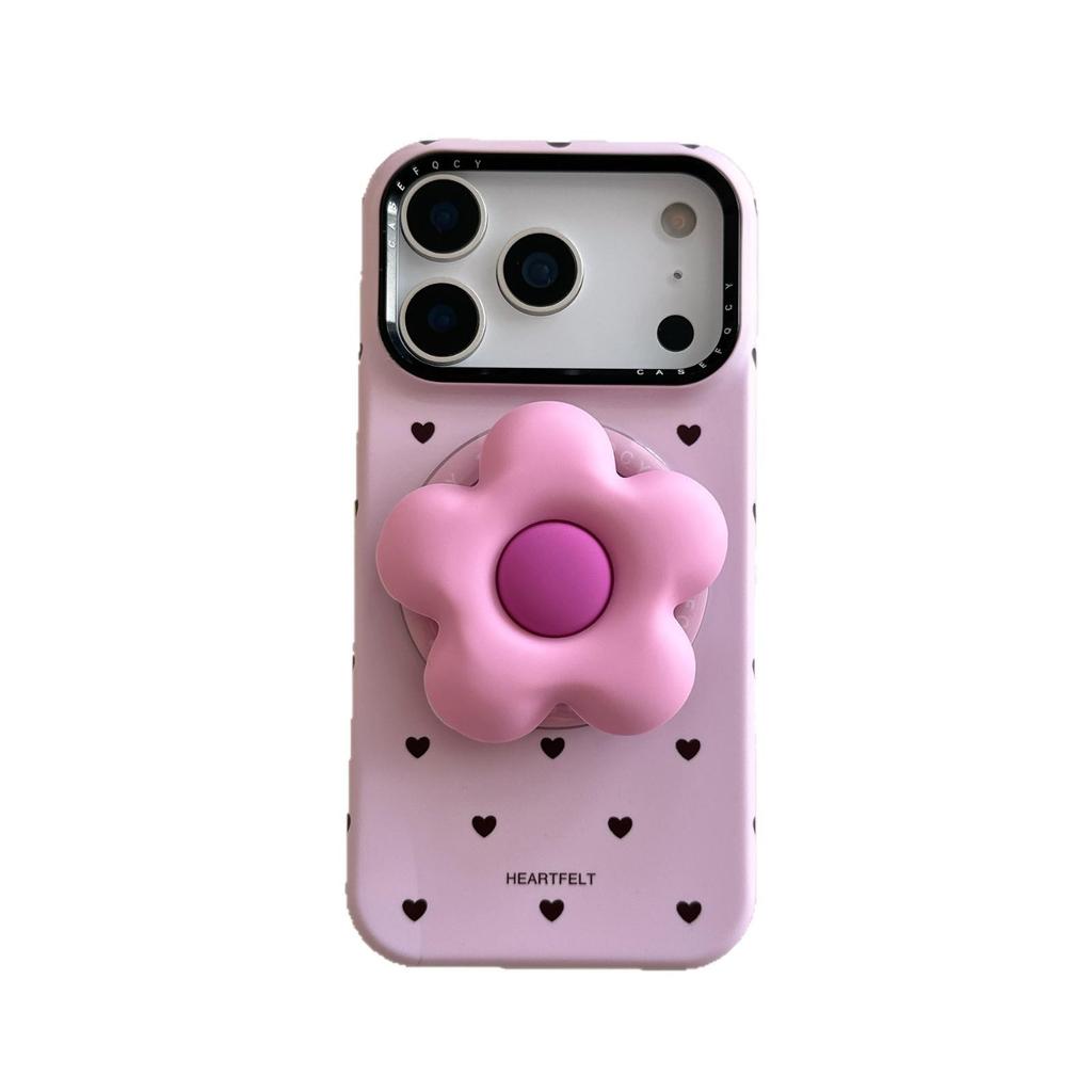 Étui à Support Magnétique Cœur Fleur pour iPhone 17/16 Pro Max/15/14 - Design Girly