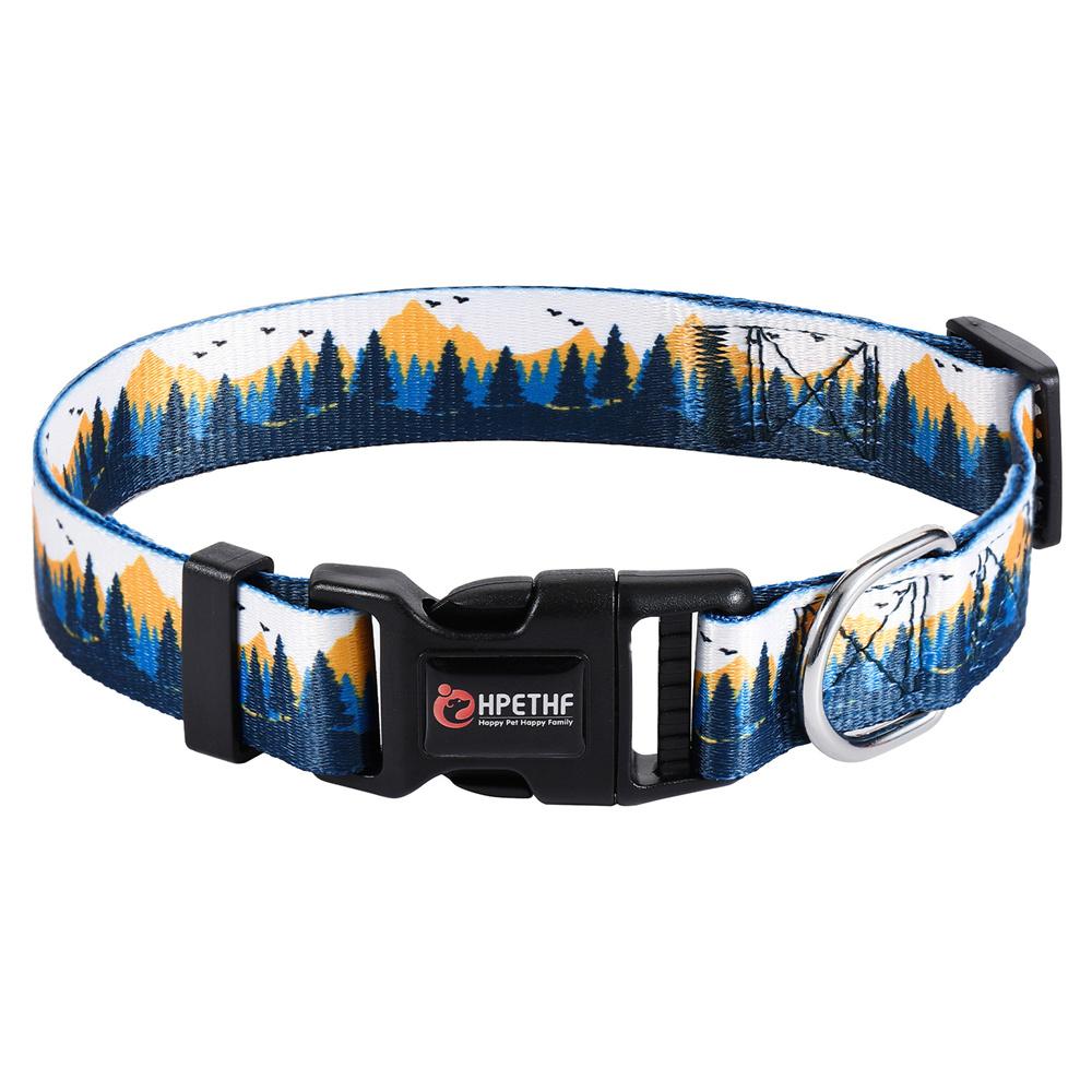 Printed Pet Collars Nylon Adjustable Dog Collars Strong and Durable for Medium and Large Dog Collars Pet Accessories Supplies