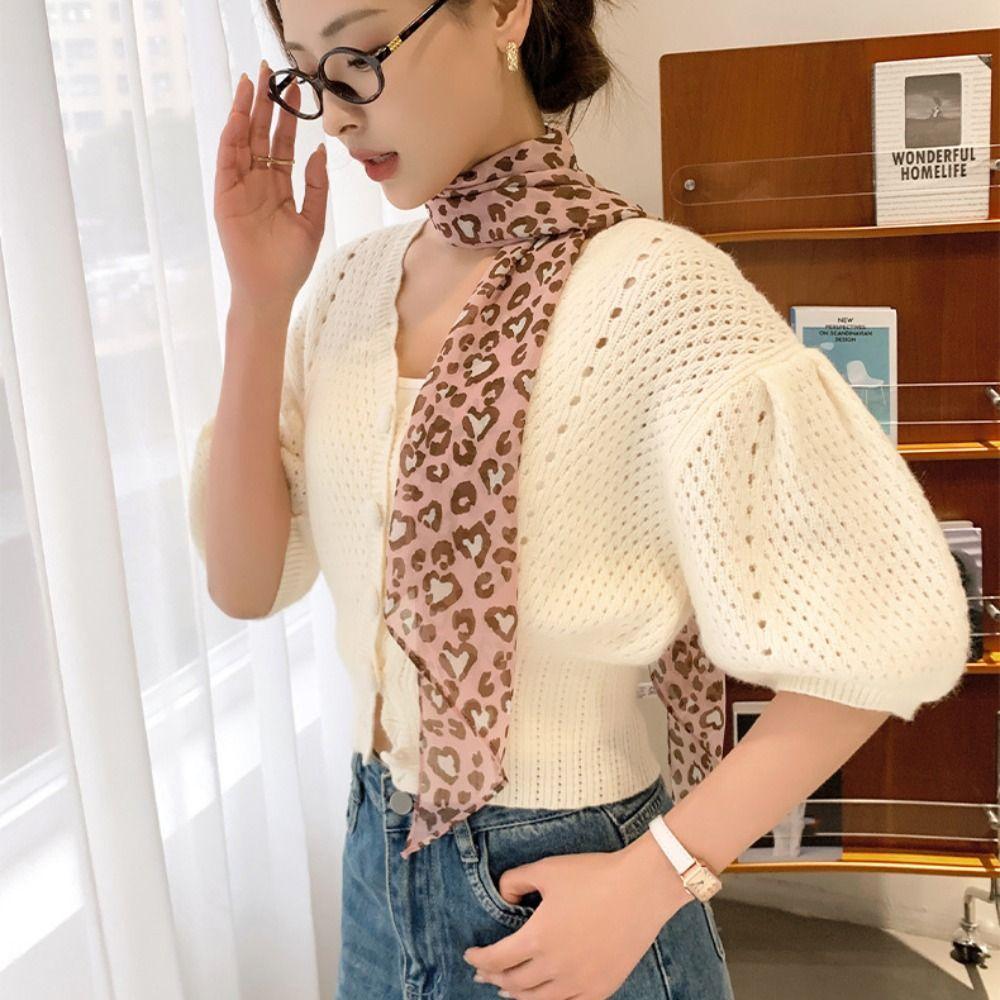Ribbon Scarf Headband Thin Long Scarves Luxury Leopard Print Scarf  Dress Decor