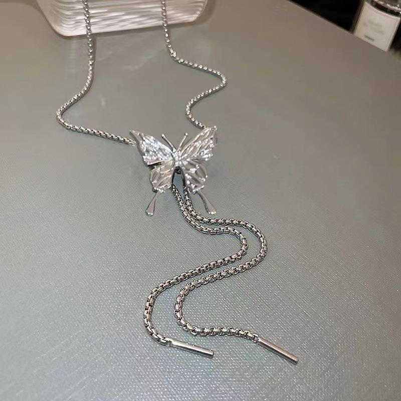 Unique Elegant Drawable  Butterfly Tassel Necklace Women's Fashion Collar Chain Girl Love Gift