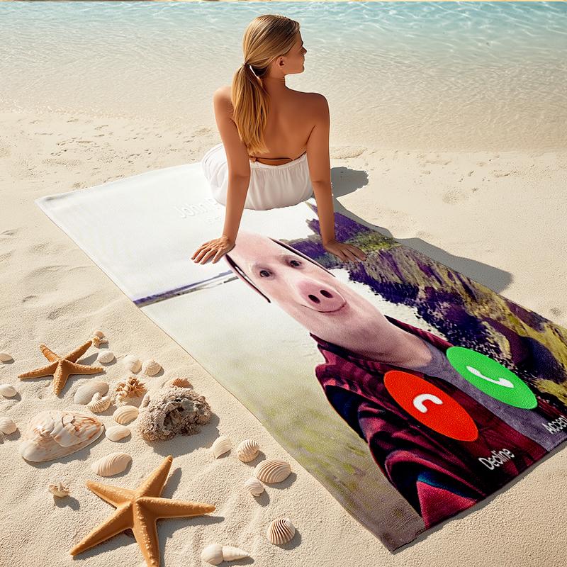 1Pc Pig Face Call Scare Beach Towel, Quick Dry, Multi-Use for Beach Pool Gym Yoga Home Travel, Christmas, Halloween, Xmas Gift M928748