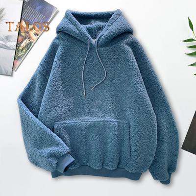 Women Winter Hoodie with Elastic Cuffs Thick Fleece Hooded Darwstring Keep Warm Long Sleeves with Big Pocket Outdoor Commuting Sport Top