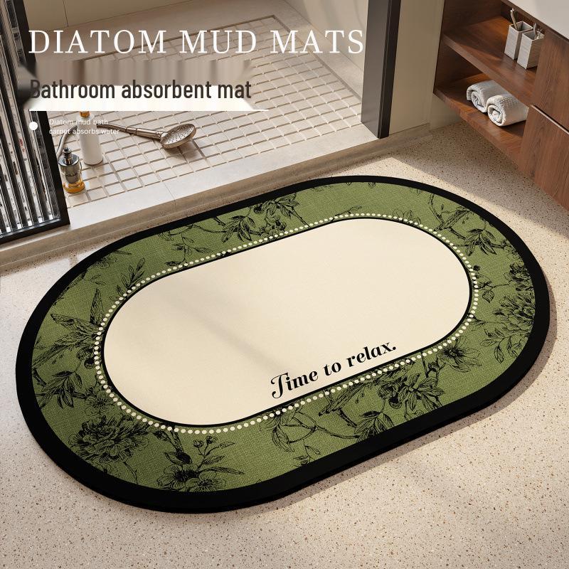 Diatom Mud Quick-Dry Non-Slip Bathroom Mat: French Style, Water Absorbing, Dirt Resistant, Easy Clean.
