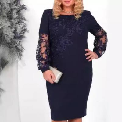 Summer Lace Patchwork Printed Plus Size Women's Long Sleeved Dress
