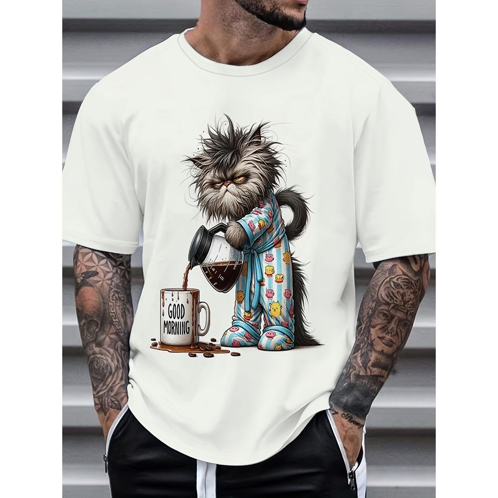 Funny Animal 3D Digital Printed Men's Casual and Fashionable Round Neck Short Sleeved T-shirt