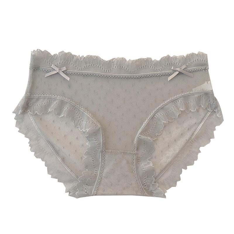 Japanese Girl's Ice Silk Lace Underwear - Lightweight, Breathable, Mid-Waist, Seamless, Cute Triangle Pants with Cotton Crotch.
