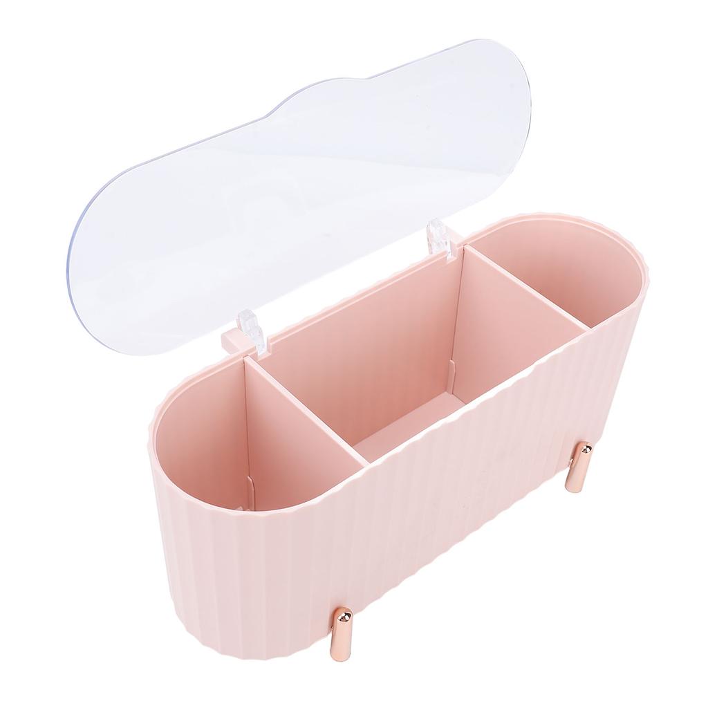 Pojemnik na waciki z dozownikiem i przezroczystą pokrywką, 3 przegródki, słoiki łazienkowe, wielofunkcyjny organizer na waciki kosmetyczne, waciki do uszu, okrągły, różowy