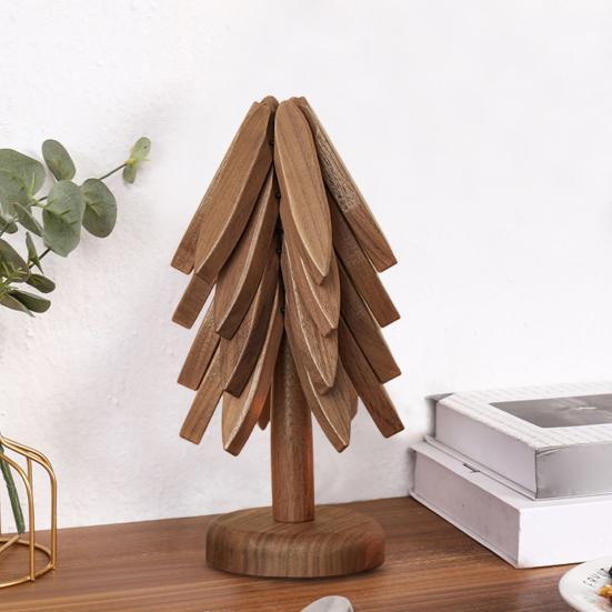 1/3/4/5 ks Ořechové dřevěné podložky se stojanem Žáruvzdorné podložky na hrnce Pánve Design tvaru vánočního stromku Podložky podložky do kuchyně Dekorace stolu Dárek