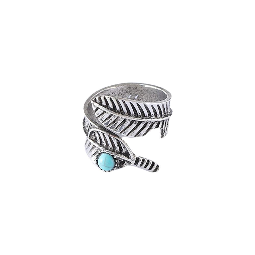 Personalized Retro Leaf Turquoise Open Adjustable Ring New Ethnic Style Trendy Vintage Jewelry