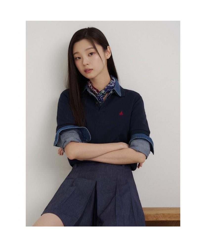 Binpolmen [Essential] Pique Collared Short Sleeve T-Shirt Navy