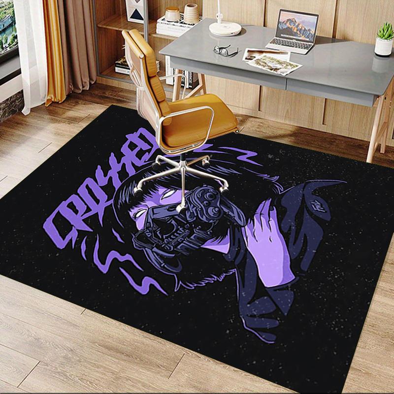 1pc CROSSED MASK Home Office, Durable Polyester Floor Mat with Easy, Office Decor, Urban Style, Nonslip Backing