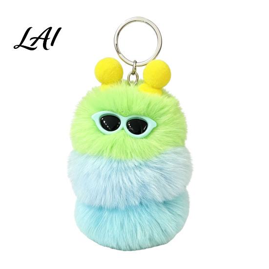 Women Animal Pendant Plush Sunglasses Caterpillar Keychain Soft Backpack Purse Fluffy Handbags Bag Charm Colorful Stuffed Keyring