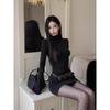 Semi-turtleneck black dress for women, pure desire, sexy hip-wrapped mom short skirt, showing body and matching skirt
