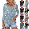 Women's 3/4 Sleeve Square Neck Floral Shirt Casual Loose Tunic Top