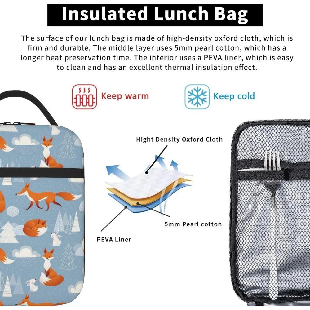 Fox Bunny Cloud Lunch Bag for Women Men Reusable Insulated Lunch Box Portable Lightweight with Side Pocket for Work Picnic