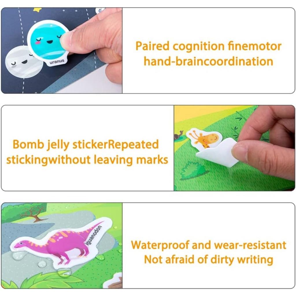 Reusable Stickers, Reusable Static Sticker Books, Sticker Book, Reusable Girls, Gift for Boys or Girls, Children's Educational Toy, Dinosaurs