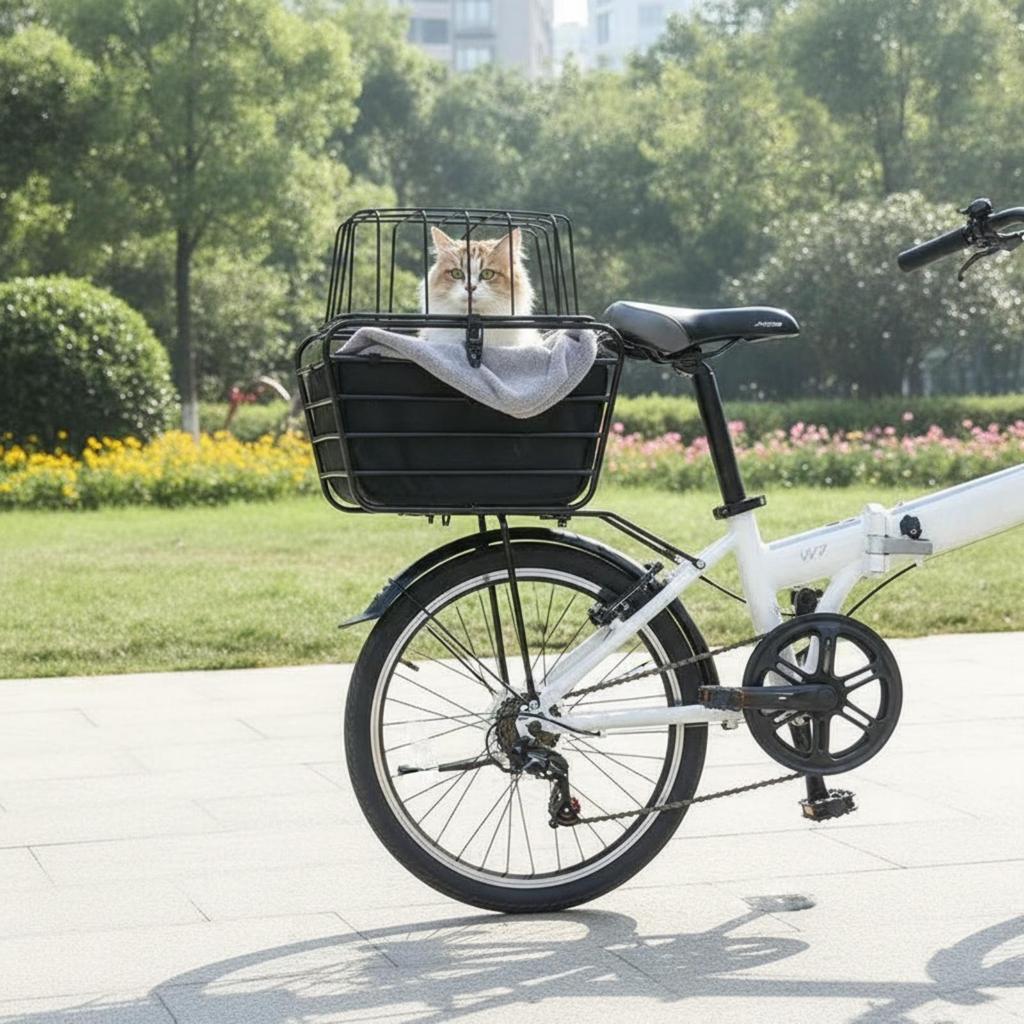 Bike Basket with Wire Cage Shockproof for Shopping Trips, Commuters