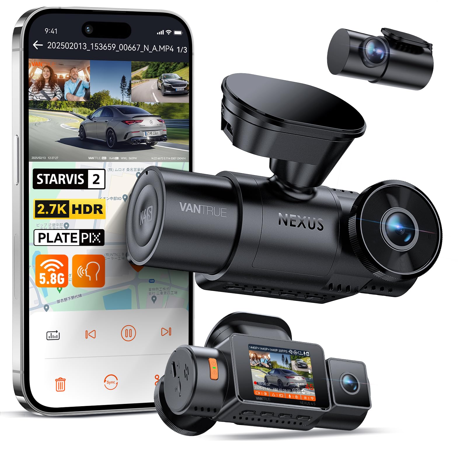 

Innovative VANTRUE N4S Dashcam with PlatePix STARVIS Enhanced HDR Night Front and Rear Parking Japanese Voice Supports up to 1TB Card 2026 Version