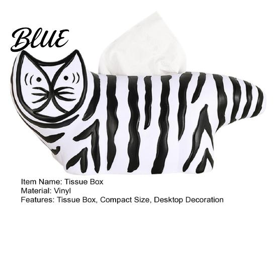 Tissue Box Holder Box, Striped Cat Shape Dispenser, with Ample Interior Cartoon Space Vinyl Case, Compact Decorative Durable Paper Living Room