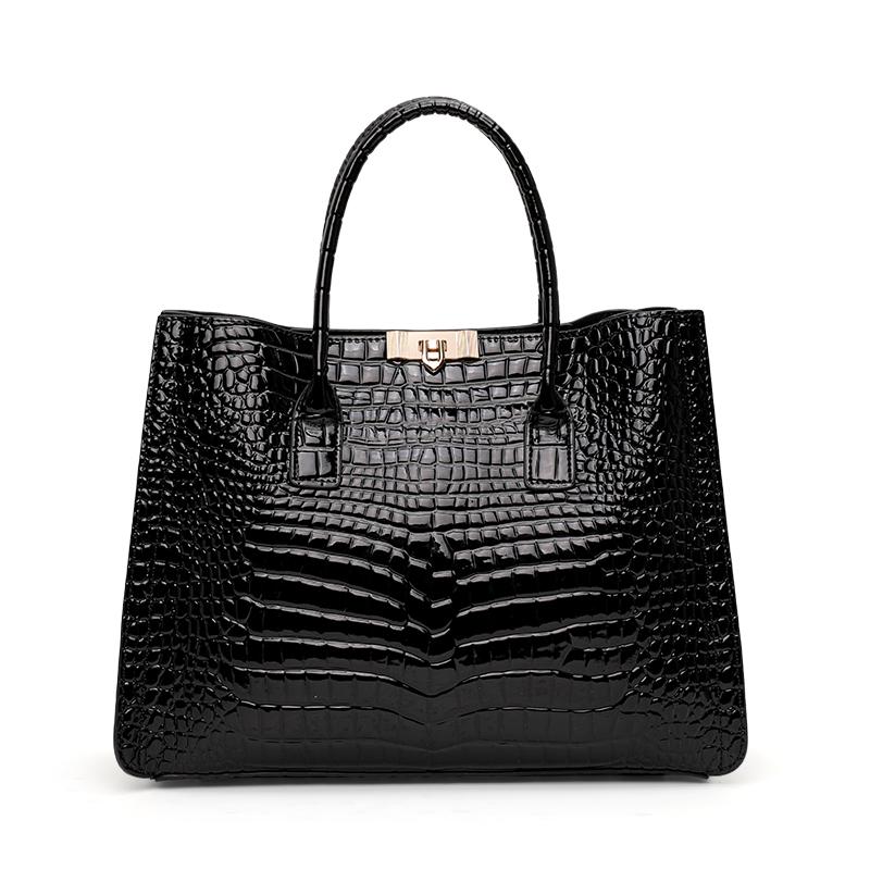 Aidani Luxury Crocodile Pattern Genuine Leather Tote Bag, Large-Capacity Handbag, High-End Commuter Bag for Women